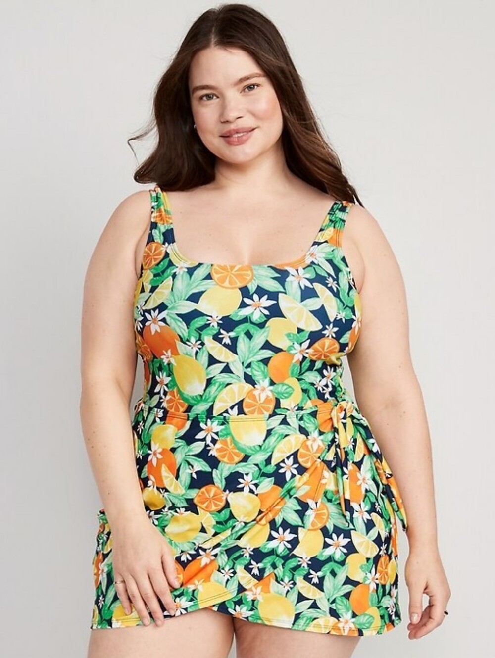 Old Navy Wrap Front Plus-Size Navy Citrus Print One-Piece Swim Dress